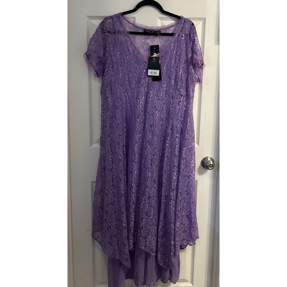 NWT Lola P Dress Womens Size S‎ Violet Layered Lace Overlay Maxi Short Sleeve